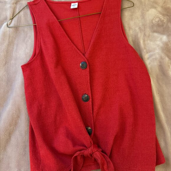 Old Navy Tie Front Red Button Down Blouse - Picture 1 of 3